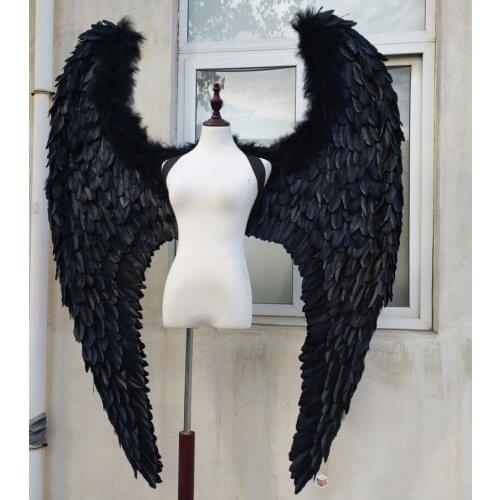 New handmade Adults big black Devil feather wings for Model stage show catwalk Displays shooting props Fashion accessories