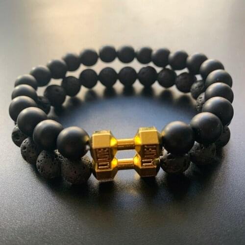 Natural Lava Stone Black Basalt Volcanic Rock Bracelet Dumbbells Shape Energy Crystal Wrist Ornament 1pc