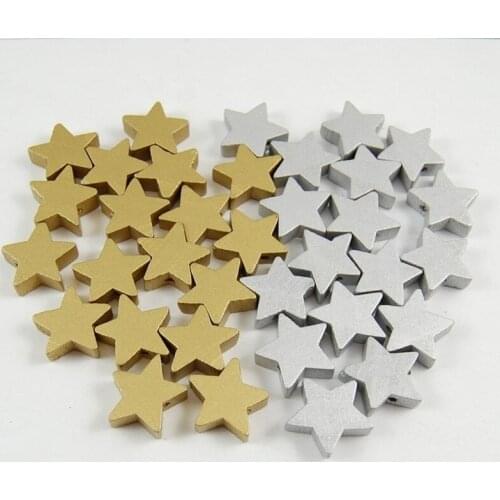 50pcs 20mm Spray Painted Wood Beads Star Silver/Golden Loose Spacer Beads for DIY Bracelet Necklace Jewelry Making