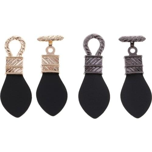 Fityle 1 Pair Black Leather Toggle Buttons W/ Silver Gold Metal Hook Coat Sewing Fastener 15*3cm