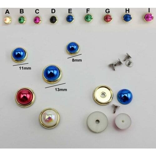 50pcs/lot 8mm13mm DIY shoes accessories plastic mix metal nail round nail bags bracelets screws colorful decorative nail rivets