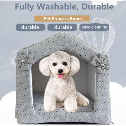 Pet House Cat Dog Small Medium Pet Kennel Warm Fully Washable Pet Room Flower Cotton Non Slip Durable Dog Nest Pet Princess Room