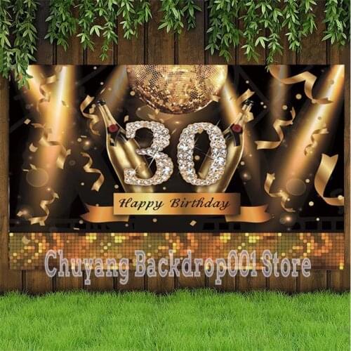 30th Photography Backdrop Gold Light Champagner Happy Birthday Papty Photo Studio Background Decor Banner Prop