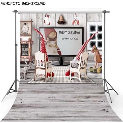 Photography Backgrounds Grey Wood Floor Christmas Photography Backdrop for Party Family Photobooth Golden Bell Vinyl Flooring