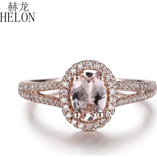 HELON Oval Morganite Ring Solid 10K Rose Gold Natural Diamonds Engagement Wedding Ring For Women Birthday Anniversarry Best Gift