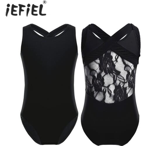 IEFiEL Girls Sleeveless Tank Leotard Ballet Dancer Gymnastics Jumpsuit with Lace Back Ballet Tutu Dancing Costume Kids Bodysuit