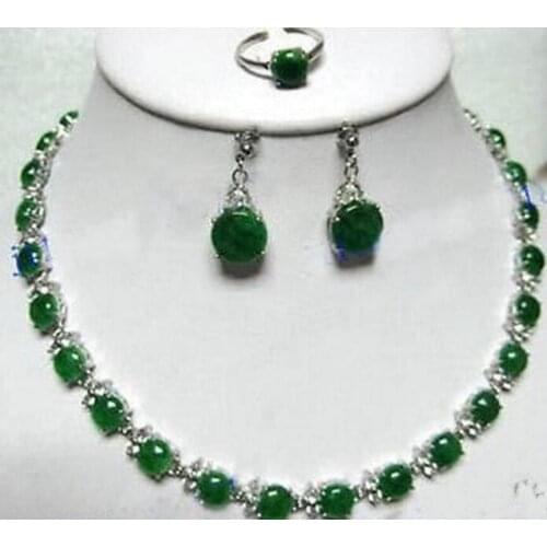 Nogue set natural emerald necklace earring ring with