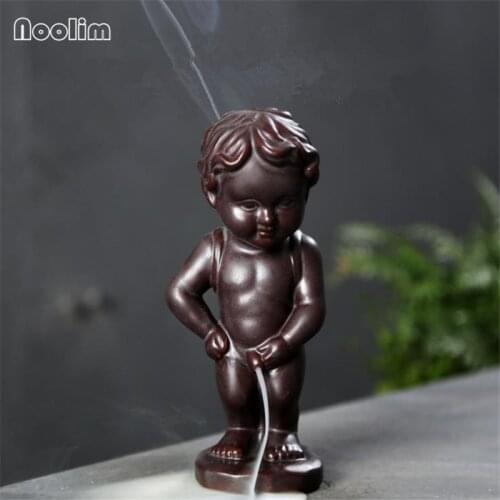 Lovely Boy Backflow Incense Burner Creative Home Office Decor Ceramic Smoke Waterfall Incense Stick Holder + 20Pcs Free Cones