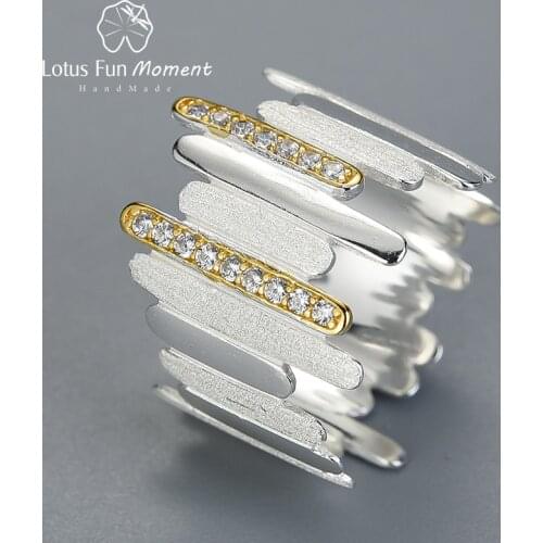 Lotus Fun Moment Real 925 Sterling Silver Natural Stone Fashion Jewelry Creative Minimalist Style Parallel Lines Rings for Women