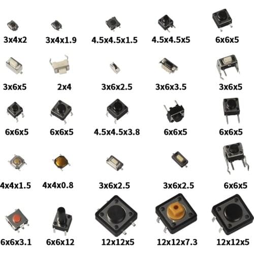 125Pcs/Set 25Types Assorted Micro Push Button Tact Switch Reset Mini Leaf Switch SMD 2*4 3*6 4*4 6*6