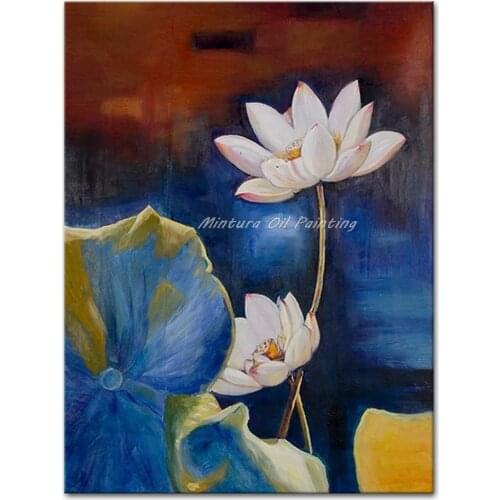 Mintura Abstract Canvas Art Posters Hand Painted Flowers Oil Painting Modern Lotus Pictures For Living Room Home Decoration Gift