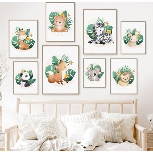 Cartoon Animal Koala Giraffe Zebra Rabbit Lion Wall Art Canvas Painting Nordic Posters And Prints Wall Pictures Kids Room Decor