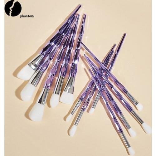 New 12 pcs Diamond Handle Makeup Brush Bling Crystal Purple Makeup brush Set White Vegan Hair Foundation Kabuki Eye Brushes