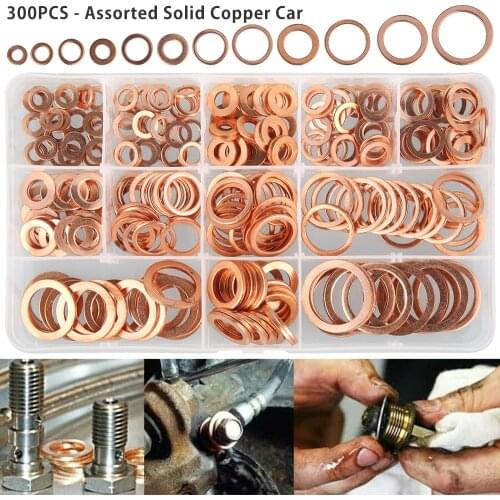 300PCS Solid Copper Washer Sealing Flat Ring Gasket Sump Plug Oil Seal Fittings Fastener Hardware Accessories