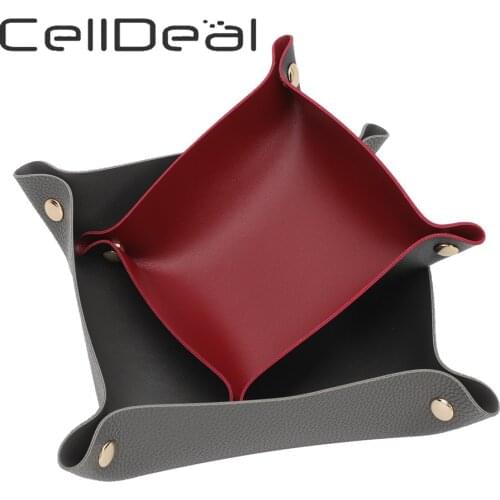 Desktop Storage Tray Leather Storage Boxes Home Decoration Dice Key Jewelry Makeup Coin Folding Portable Table Organizer Trays