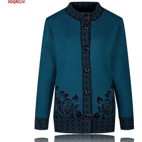 6XL 7XL Plus Size New Autumn Winter Coat Middle-aged Women Casual Knitted Sweater Cardigan Single-breasted Grandma Knitwear 1108