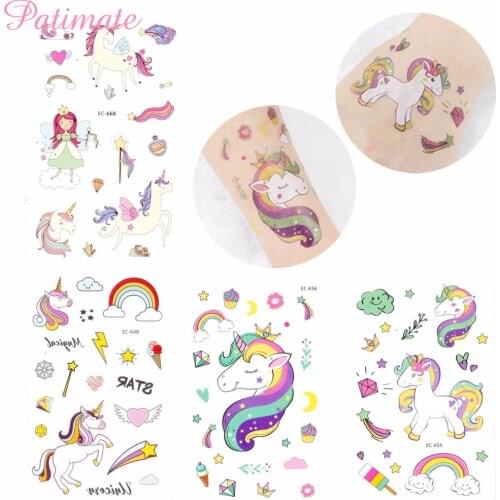 PATIMATE Disposable Tattoo Sticker Unicorn Fairy Sticker Unicorn Temporary Tattoo For Children Unicorn Birthday Part Decoration
