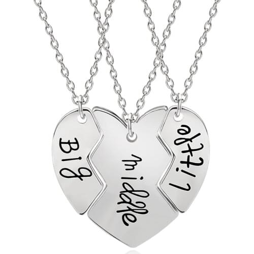 3Pcs/set Big Middle Little Sister Necklace For Women Broken Heart Sis Pendant Jewelry Best Friends Gifts Dropshipping Collares