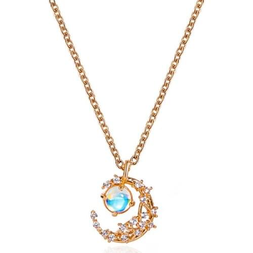 Geometric Rhinestone Moon Shaped Pendant Necklace for Women Initial Clavicle Chain Necklace Aesthetic Party Jewelry Gift
