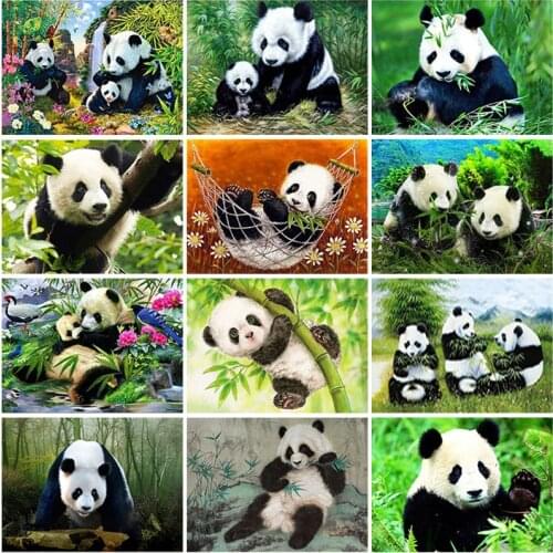 Panda DIY 5D Diamond Painting Cross Stitch Cartoon Animal Diamond Embroidery Full Round Drill Rhinestones Mosaic Home Decor