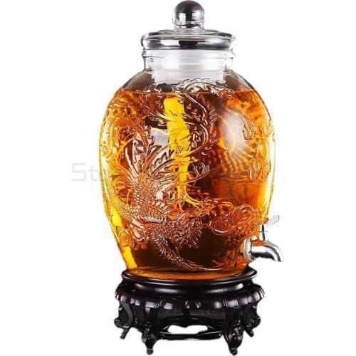 Empty thick glass enzyme barrel wine jar with tap non-lead glass fruit traditional Chinese medicine alcohol bottles 2.5L