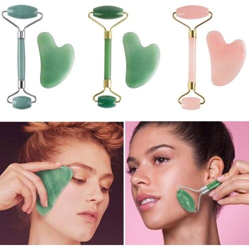 Natural Jade Stone Facial Massage Roller Face Neck Skin Care Lifting Beauty Tool Skin Relaxing Hand Massage Tool with Gift Box