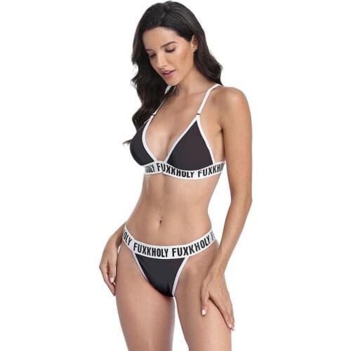 Letters Print Two Piece Swimwear Women Summer New Sexy Thong Bikini Push Up Beach Party Holiday Plus Size Swimming Wear