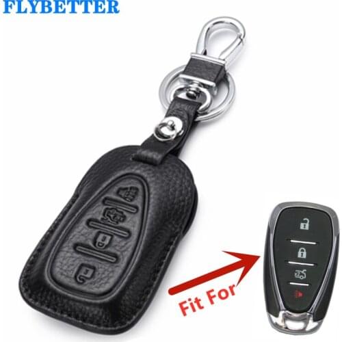 FLYBETTER Genuine Leather 4Button Smart Key Case Cover For Chevrolet Cruze/Malibu XL/Spark/Cmaro L598