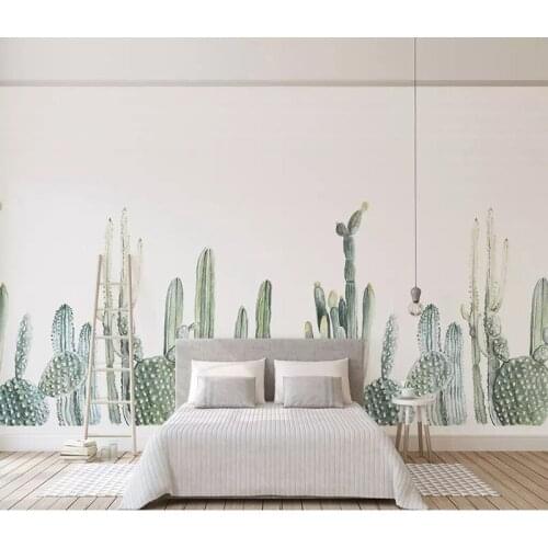 Modern 8d Hand-painted Wall paper Mural 3D Cactus Wallpaper sticker paper For Living room Bedroom Background Wall Murals Decor