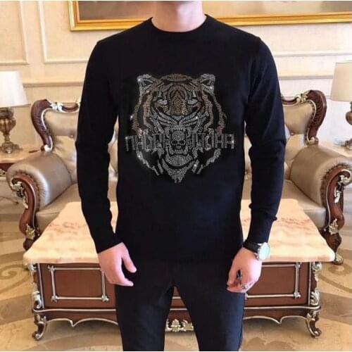Rhinestone 2021 Best Quality Men Casual Sweaters Hip hop Streetwear Men Casual Striped Sweater Pullover