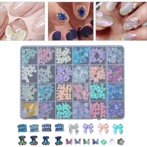 Nail Rhinestones Gems Shiny Crystal Stone Flat Back 3D Nail Art Decoration Alloy Butterfly Nail Art Zircon Pearl Nail Decoration