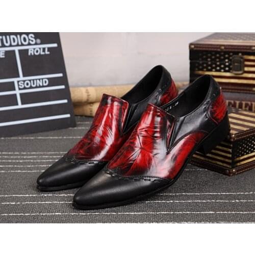 Italian Red black fashion men shoes luxury brand metallic handmade formal punk shoes mens loafers dress wedding shoes