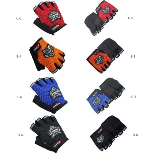 Adult Kid Half Finger Cycling Gloves Non-Slip Breathable Mesh Cloth Fox Pattern Motorcycle Bicycle Fingerless Short Sport Mitten