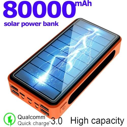 Solar Power Bank 80000mAh Large Capacity Portable Charger Outdoor Light External Battery USB PowerBank for Xiaomi Iphone Samsung