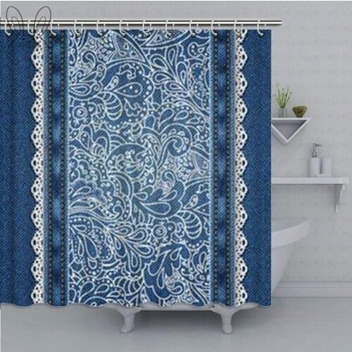 Geometric Denim Jeans Plaid Shower Curtain Waterproof Polyester Fabric Bathroom Shower Curtain For Bath Decor With Accessories