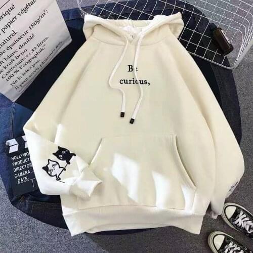 Oversized Women Clothes Hooded Sweatshirt Cute Patchwork Pockets Pullover Tops Harajuku Cat Embroidered Long Sleeve Hoodies