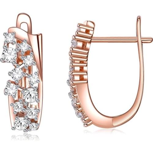 Roese Gold Color Stud Earrings For Women Wedding Band Jewelry Starry Sky 5A Cubic Zirconia Earring Fashion Bridal Accessories