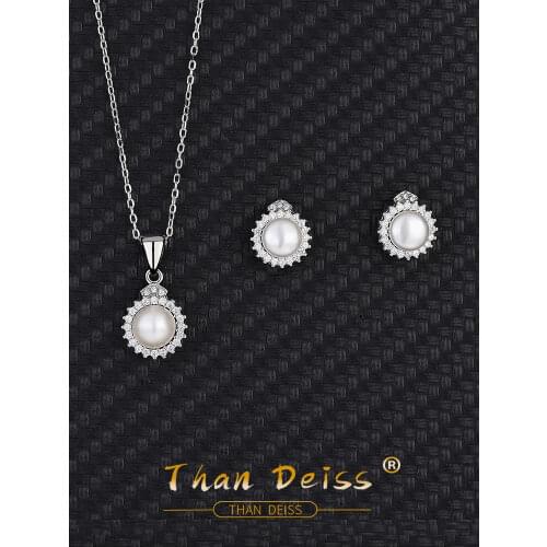 New Freshwater Pearl Two-Piece Set Of Fashion Simple S925 Sterling Silver Sun Flower Necklace Female Earrings