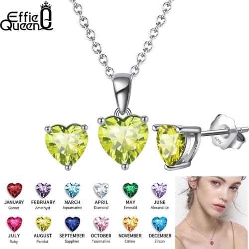Effie Queen 925 Sterling Silver Heart Shape Stone Earrings Necklace Set Female Jewelry Set Woman Girl Best Birthday Gift SS160
