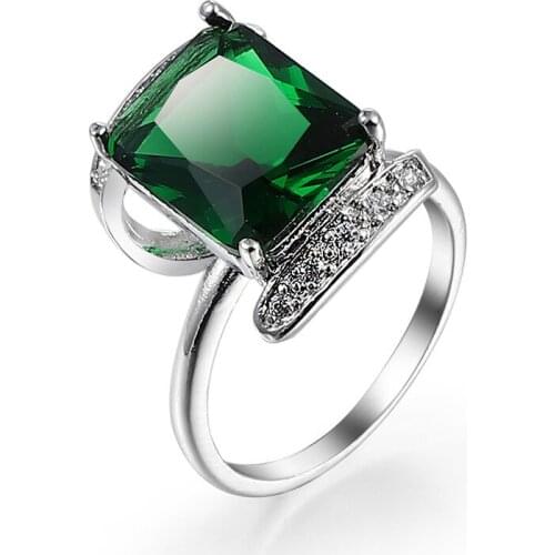 High Quality Personality Square big Green CZ 925 sterling silver Finger Rings for Women Wedding Engagement Jewelry Gift
