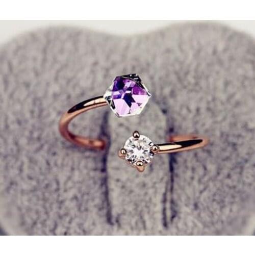Rose Gold Vintage Open Adjustable Rings Round Rectangle Zircon Oxidized Rings For Women Trendy Ring Fine Jewelry Gift
