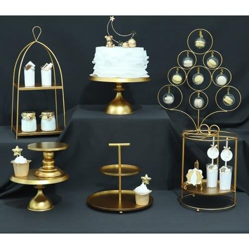 Golden high quality dessert table decoration wedding cake stand macarons display stand