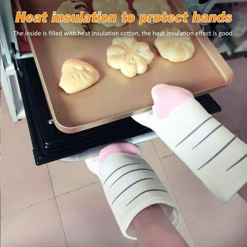 1pc Cartoon Cut Cat Paw Oven Gloves Cotton Heat Resistant Microwave Gloves Kitchen Gadgets For Cooking BBQ Baking Accessories