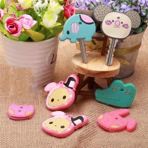 10Pcs Novelty Kawaii Cute Cartoon Animal Silicone Car Key Caps Covers Holder Keychain Case Shell Kids Party Gift Favor