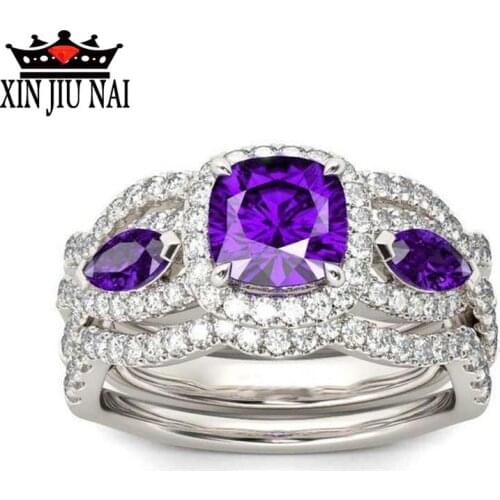 2 pieces/set of luxurious fashionable purple sapphire CZ wedding rings inlaid with purple zircon CZ jewelry gifts womens rings