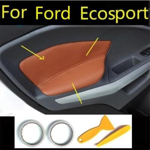 4PCS Microfiber Front /Rear Door Panel Armrest Leather Cover Protective Trim For Ford EcoSport 2013-18 with Mount Fittings