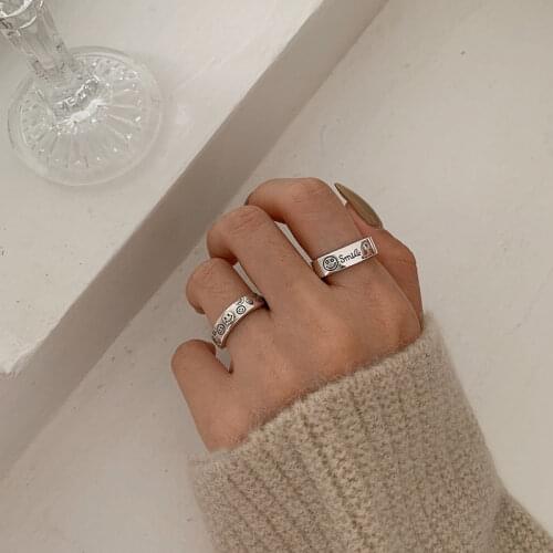 925 Sterling Silver Smiling Face Square Thai Silver Color Ring For Women Width Finger Ring Jewelry Best Gifts Wholesale S-R671