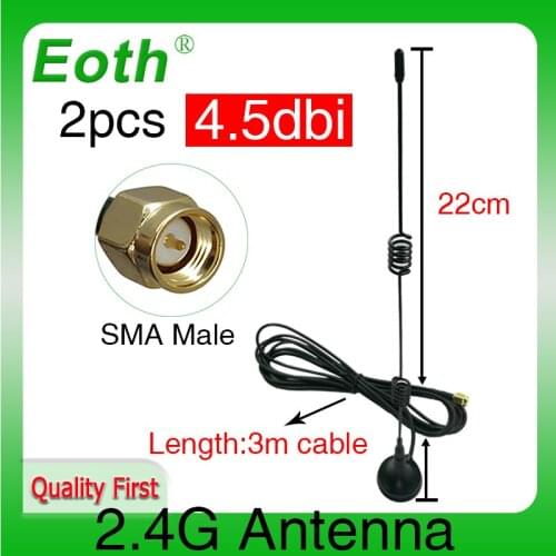 2pcs Wifi 2.4Ghz Antenna 4.5dbi SMA Male Connector 2.4 ghz antenne 2.4G wi fi with 3m extension cable magnetic base for router