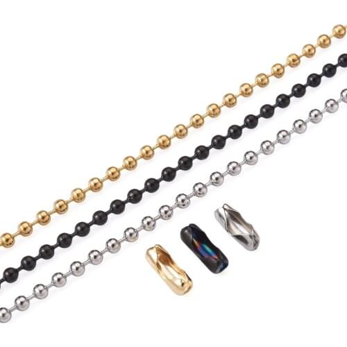 3 Strands Stainless Steel Ball Chains 2.4mm with Matching Connectors Clasps for DIY Necklace Jewelry Crafts Making