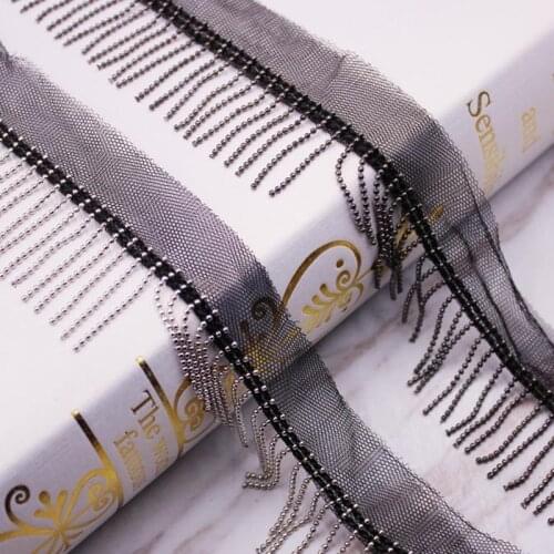 50yards long fringe beaded lace trim garment dress tassel lace decoration shoes ornaments black hanging bead lace for curtain